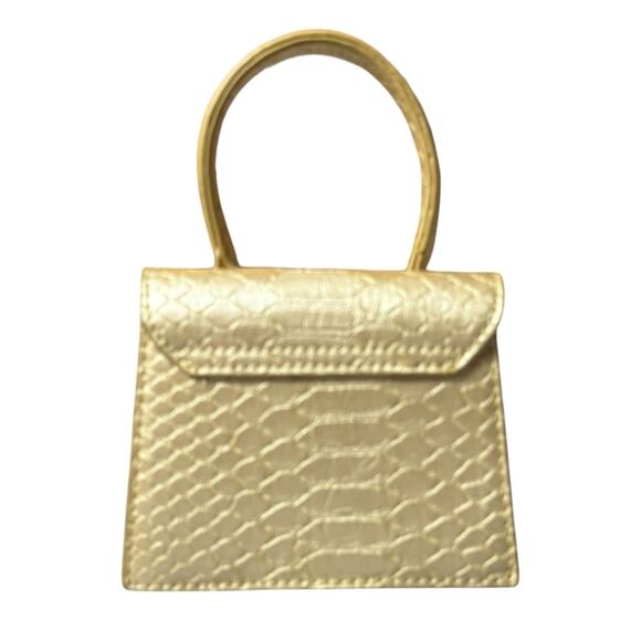 Snakeskin Print Mini Purse Top Handle Bag with Crossbody Strap Gold Handbag - Picture 2 of 12